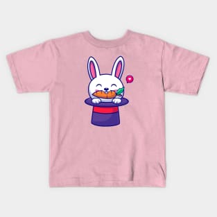 Cute Rabbit Eating Carrot In Magician Hat Cartoon Kids T-Shirt